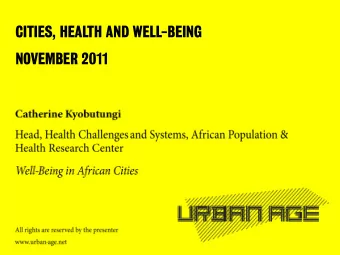 CITIES, HEALTH AND WELL-BEING  NOVEMBER 2011 Well-Being  A Perspective From  African Cities