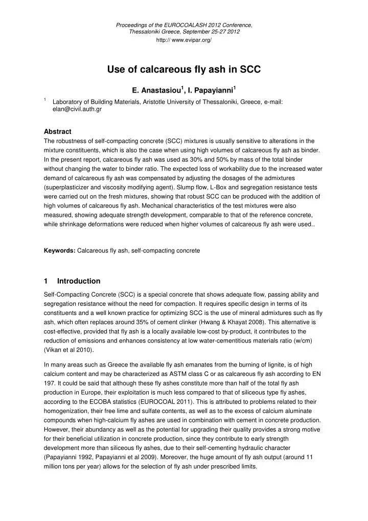 use of calcareous fly ash in scc