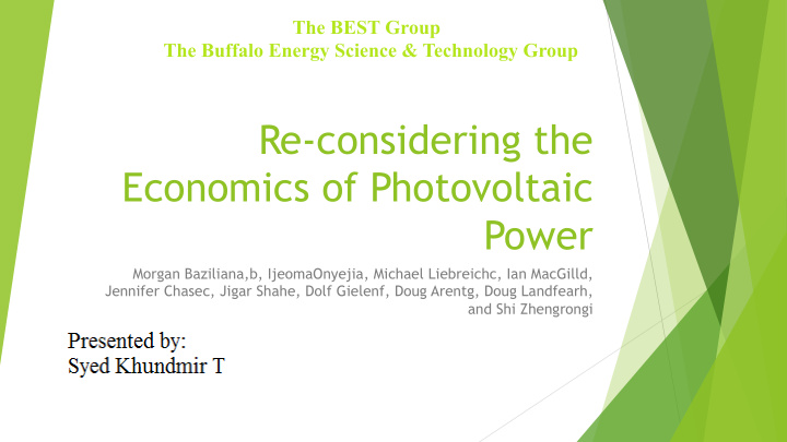 re considering the economics of photovoltaic power