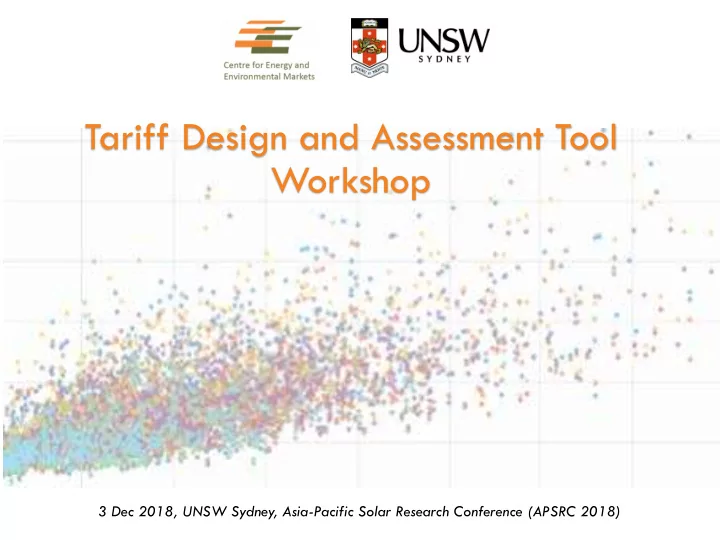 tariff design and assessment tool workshop