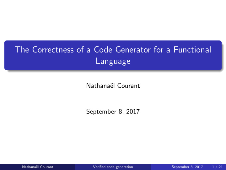 the correctness of a code generator for a functional