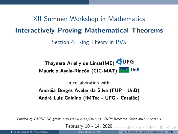 xii summer workshop in mathematics interactively proving
