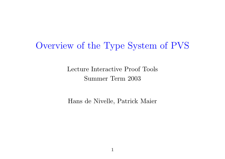 overview of the type system of pvs