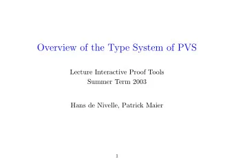 Overview of the Type System of PVS  Lecture Interactive Proof Tools  Summer Term 2003  Hans de