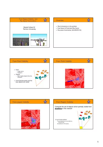 1  Usages for From-Region visibility  Conservative Visibility Sets  Amortization:  Exact