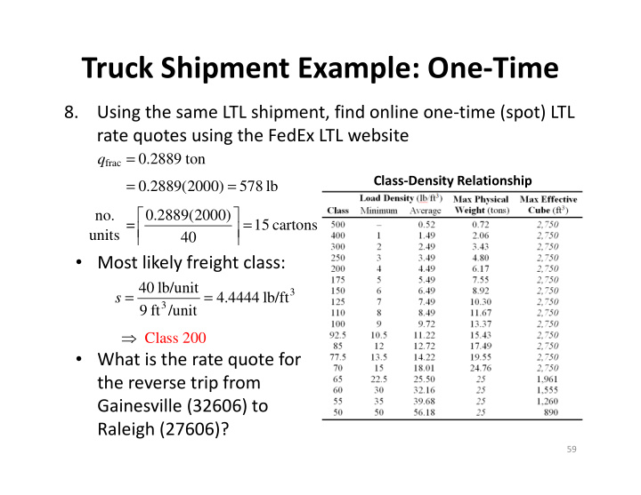 truck shipment example one time
