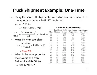 Truck Shipment Example: One-Time  8.  Using the same LTL shipment, find online one-time (spot) LTL