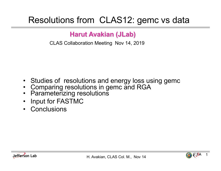 resolutions from clas12 gemc vs data