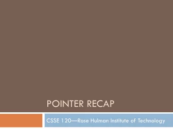 POINTER RECAP CSSE 120  Rose Hulman Institute of Technology  Recap: Declarations Reserve Space