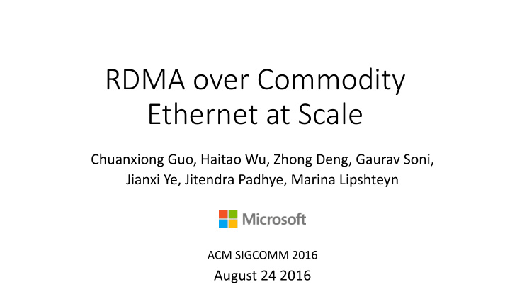 rdma over commodity ethernet at scale