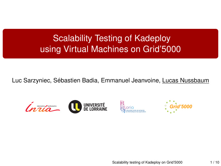 scalability testing of kadeploy using virtual machines on