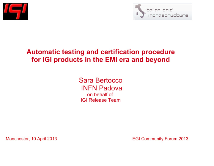 automatic testing and certification procedure for igi