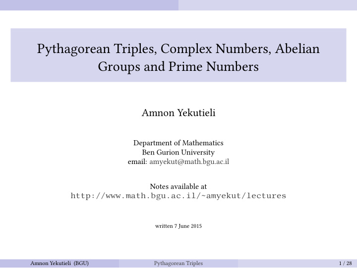 pythagorean triples complex numbers abelian groups and