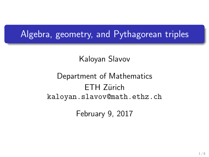 algebra geometry and pythagorean triples