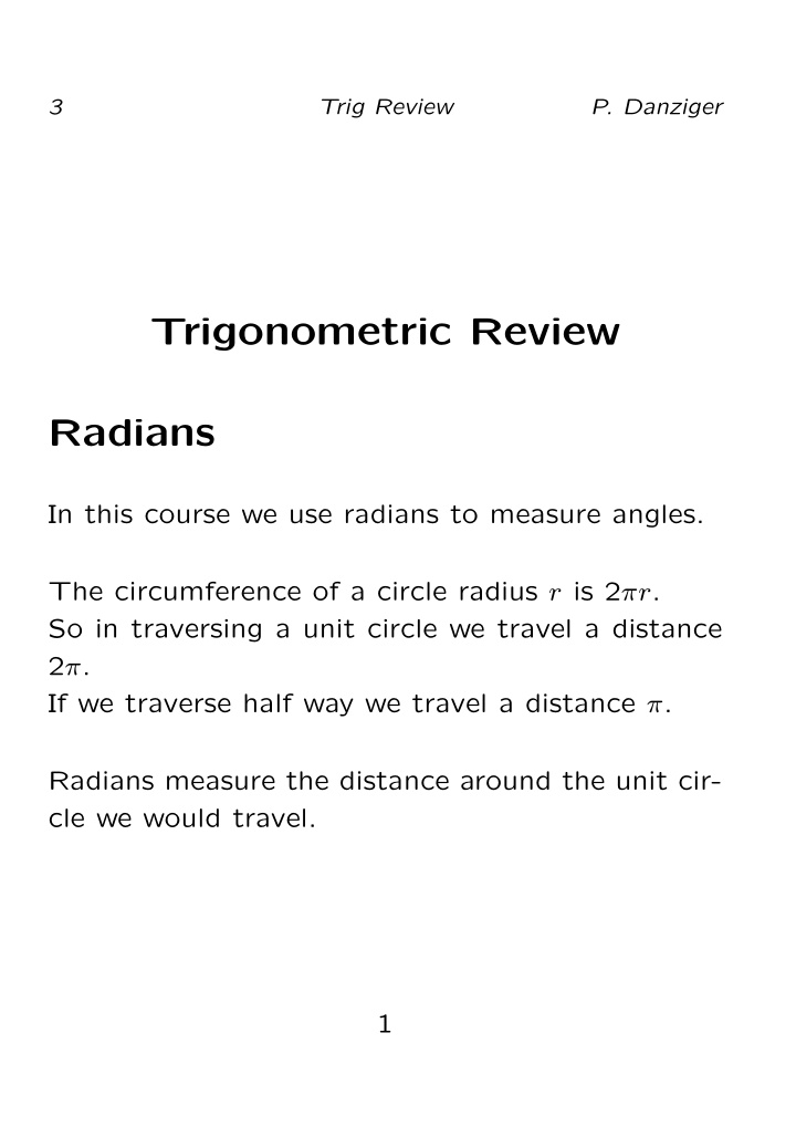 trigonometric review radians