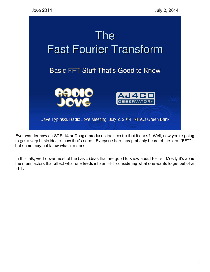the the fast fourier transform fast fourier transform