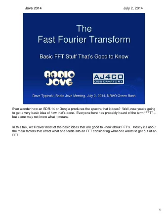 The  The  Fast Fourier Transform  Fast Fourier Transform  Basic FFT Stuff That  s Good to