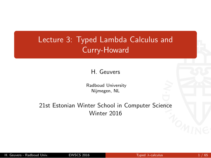 lecture 3 typed lambda calculus and curry howard