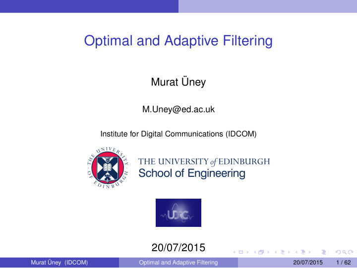 optimal and adaptive filtering