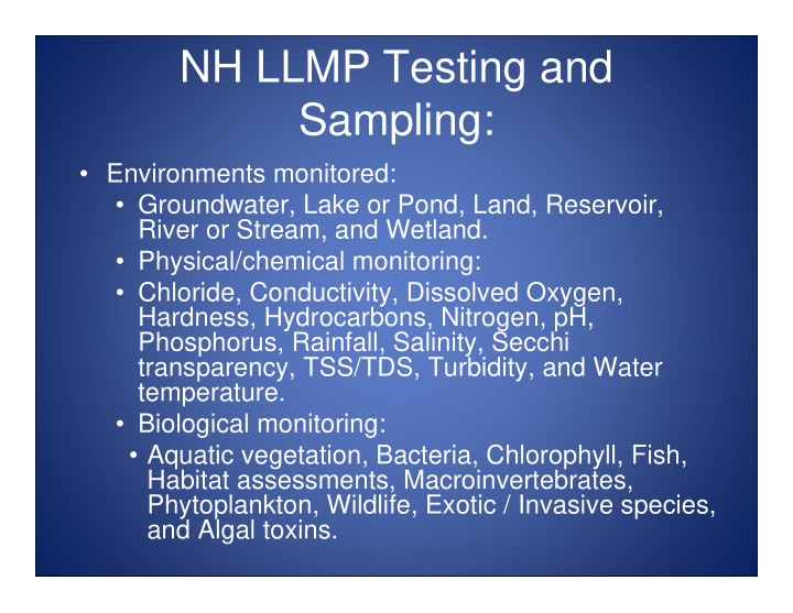 nh llmp testing and sampling