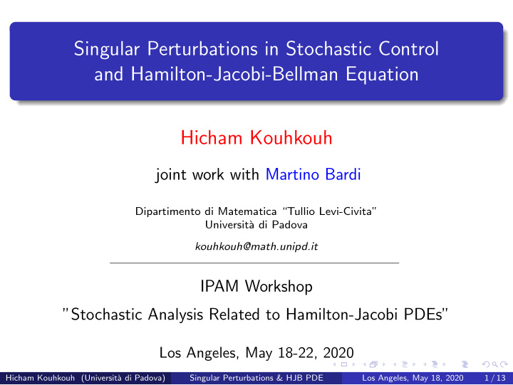 singular perturbations in stochastic control and hamilton