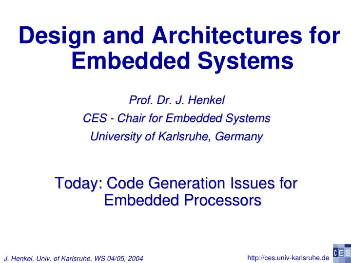 design and architectures for embedded systems