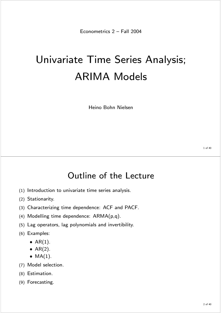 univariate time series analysis arima models