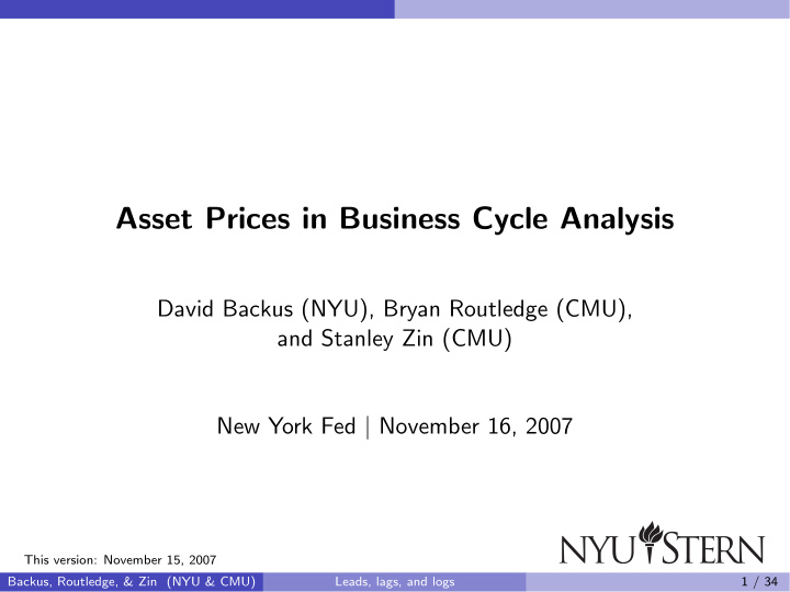 asset prices in business cycle analysis