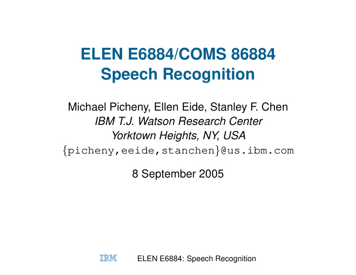 elen e6884 coms 86884 speech recognition