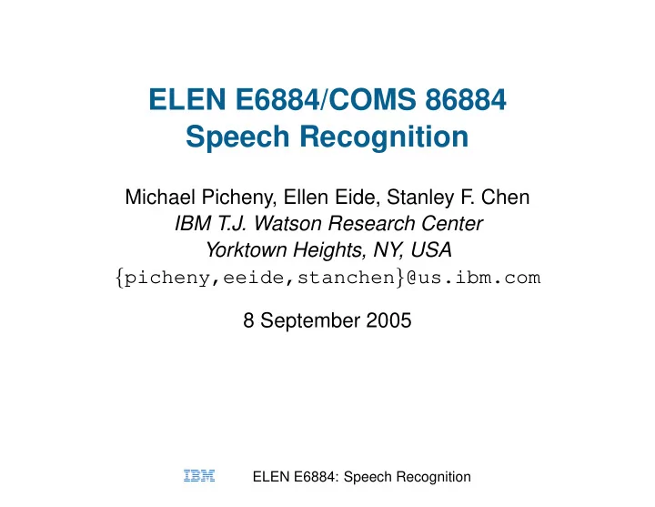 elen e6884 coms 86884 speech recognition