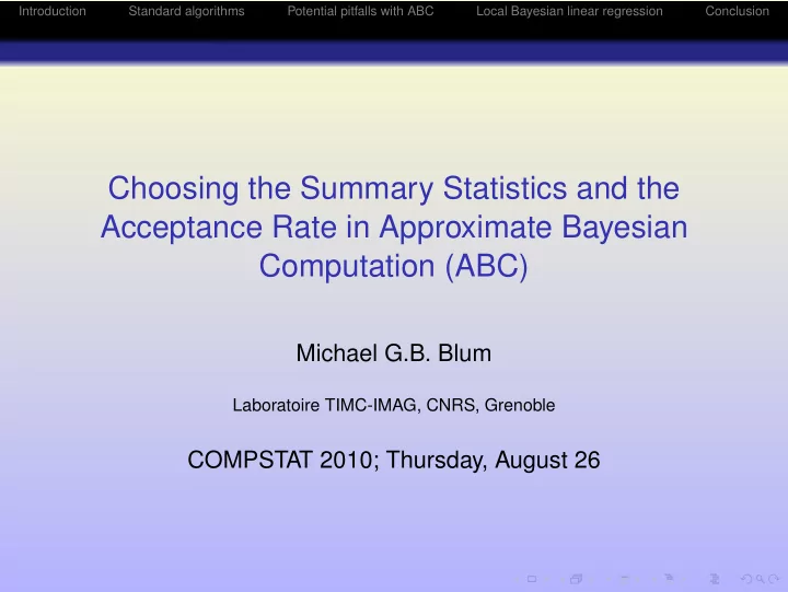 choosing the summary statistics and the acceptance rate