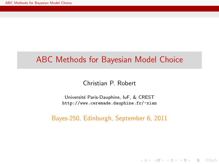 abc methods for bayesian model choice