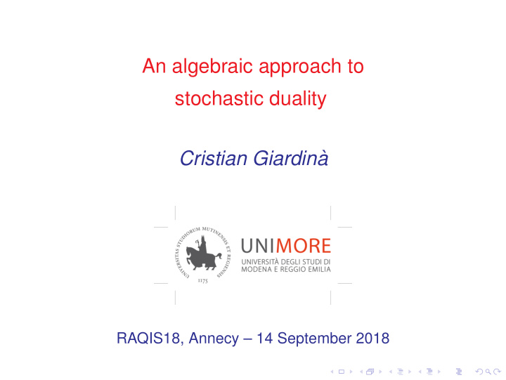 an algebraic approach to stochastic duality cristian