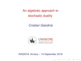 An algebraic approach to  stochastic duality  Cristian Giardin`  a  RAQIS18, Annecy  14