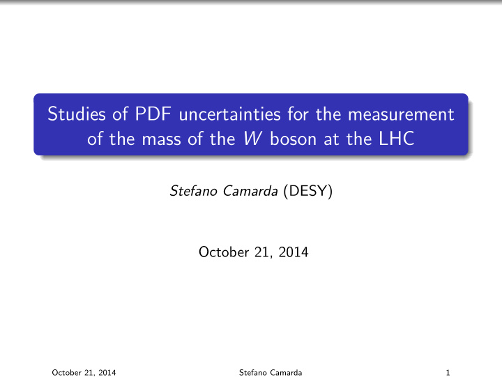 studies of pdf uncertainties for the measurement of the