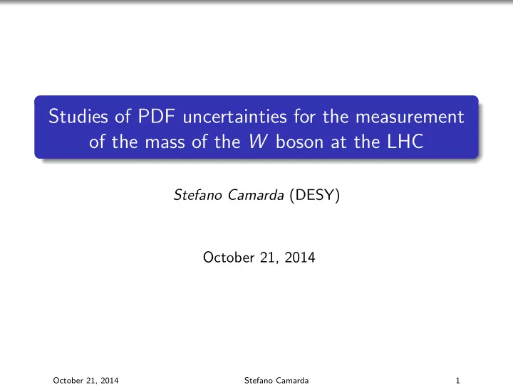 studies of pdf uncertainties for the measurement of the