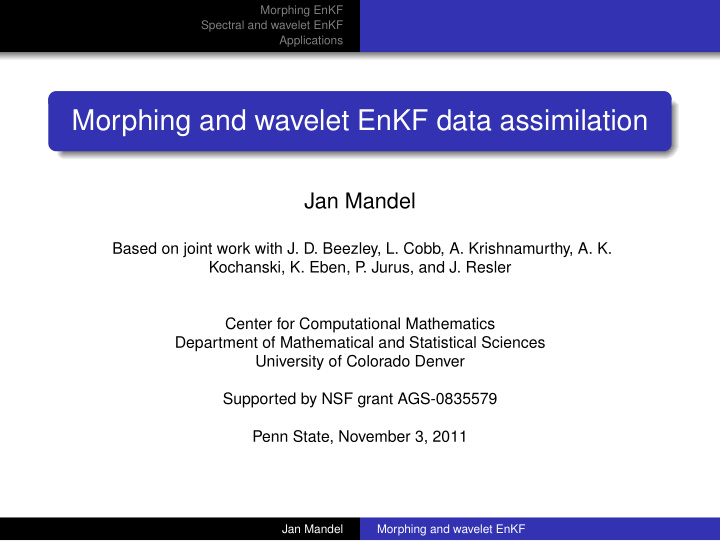morphing and wavelet enkf data assimilation