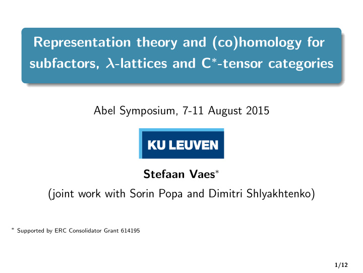 representation theory and co homology for subfactors