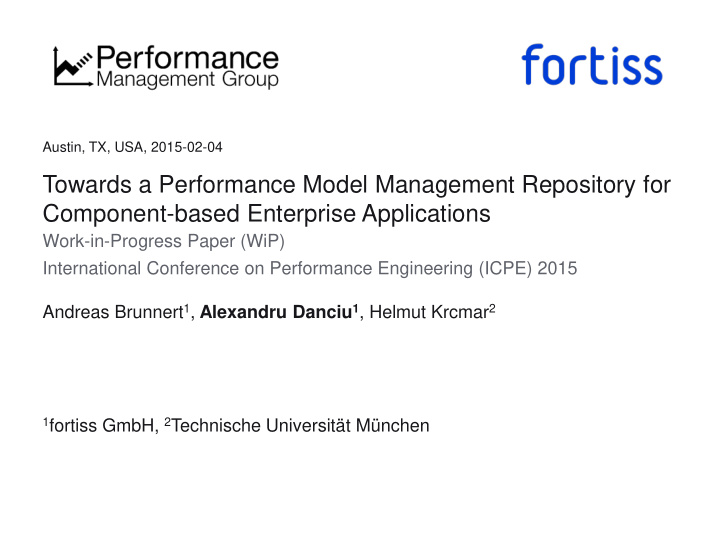 towards a performance model management repository for