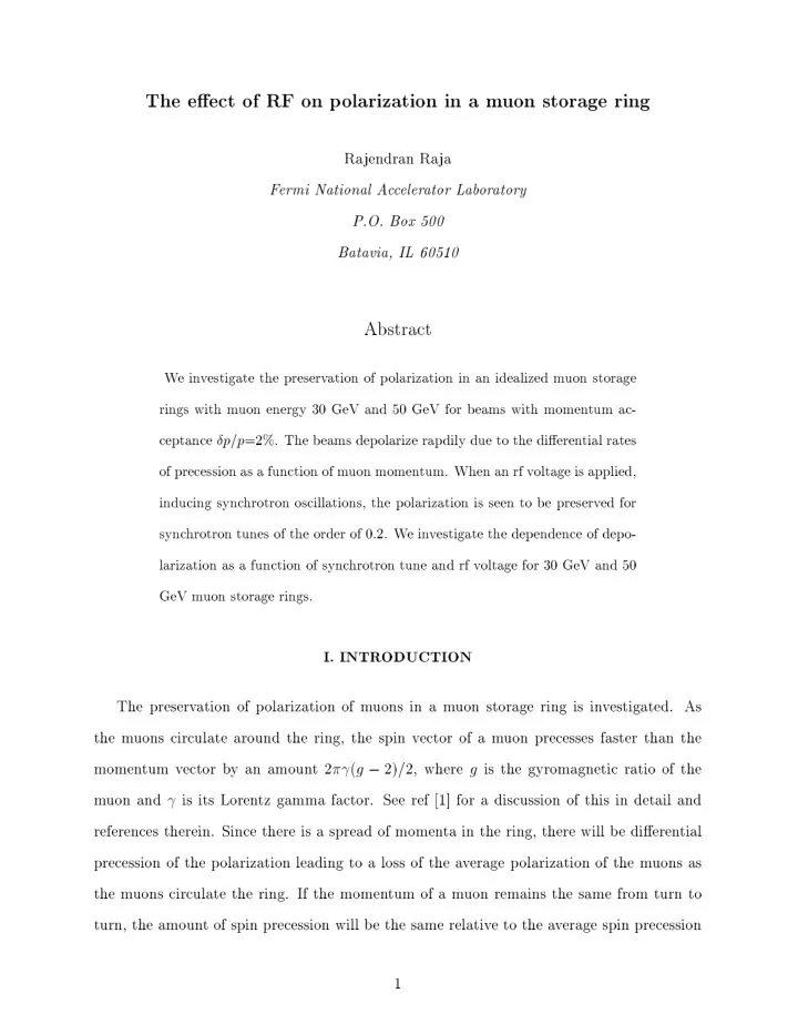 the e ect of rf on p olarization in a m uon storage ring
