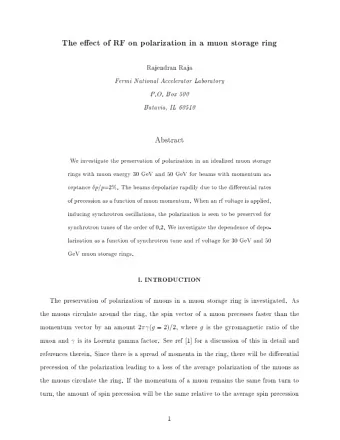 The  eect  of  RF  on  p  olarization  in  a  m  uon  storage  ring  Ra  jendran  Ra  ja  F