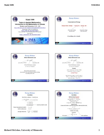 Math 5490  9/10/2014  Energy Balance  Math 5490 Conservation of Energy  Topics in Applied