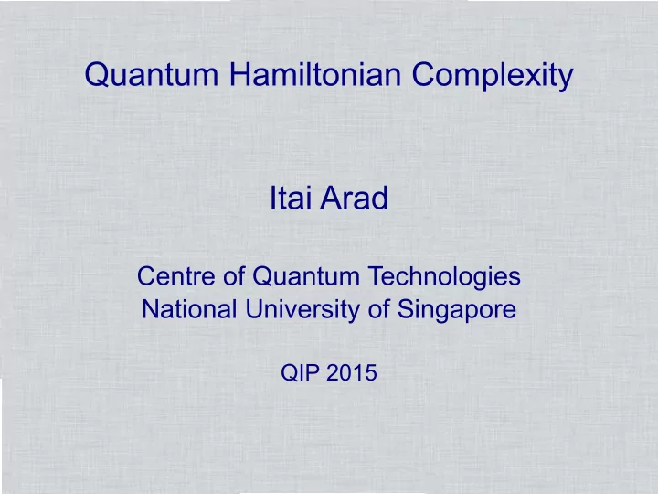 quantum hamiltonian complexity itai arad