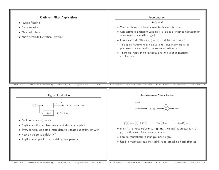 optimum filter applications introduction rc o d inverse