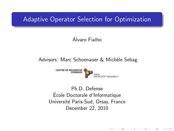 adaptive operator selection for optimization