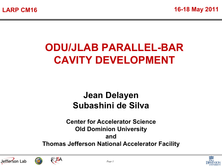 odu jlab parallel bar cavity development