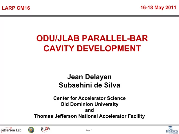 odu jlab parallel bar cavity development