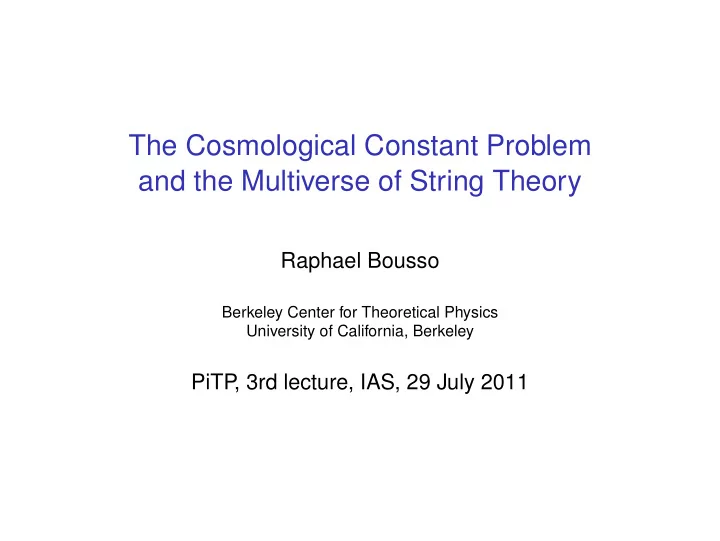 the cosmological constant problem and the multiverse of