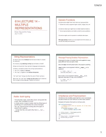 61A LECTURE 14   An  abstrac/on  might  have  more  than  one