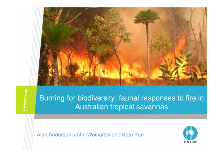 burning for biodiversity faunal responses to fire in